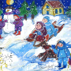 Children Sledding<br/>New Year's Day<br/>Note Card