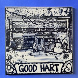 Limited Edition Blue & White Tile Good Hart Snowman and Store