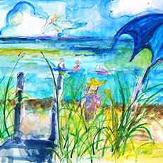 Sitting at the Beach Note Card by Sue Bolt
